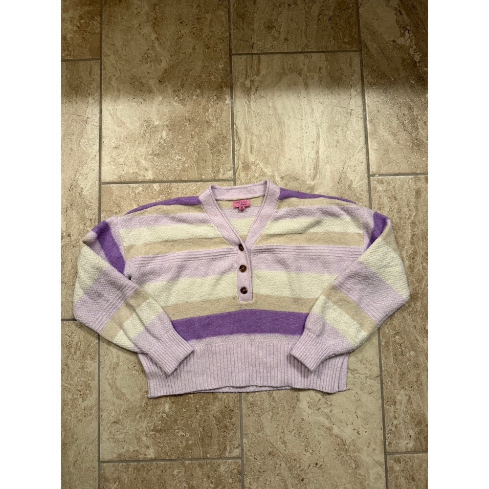Mi Ami Francesca's Lavender Striped Cropped Henley Sweater XS SDF24-10576